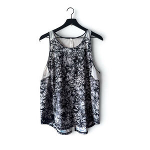 Lululemon Wild Tank Floral Black White Mesh Back Tie Open Split – Size 12